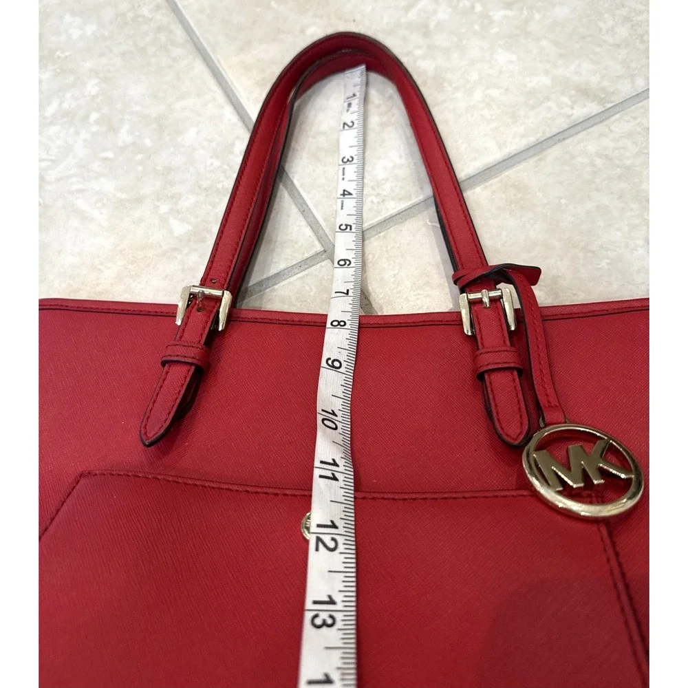 Michael Kors Jet Set Tote Purse RED MK Saffiano Leather Handbag Purse 12x11x5 - Picture 15 of 16